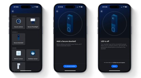 De setup van de Hue Secure Doorbell gaat via de Hue app.