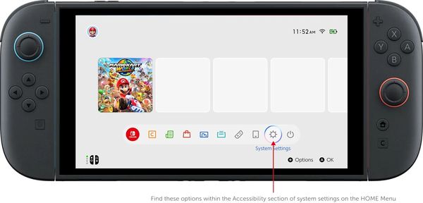 Het hoofdmenu van de Switch 2