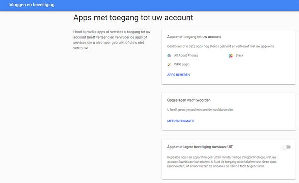Google apps account informatie