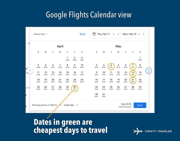 Kalenderweergave Google Flights