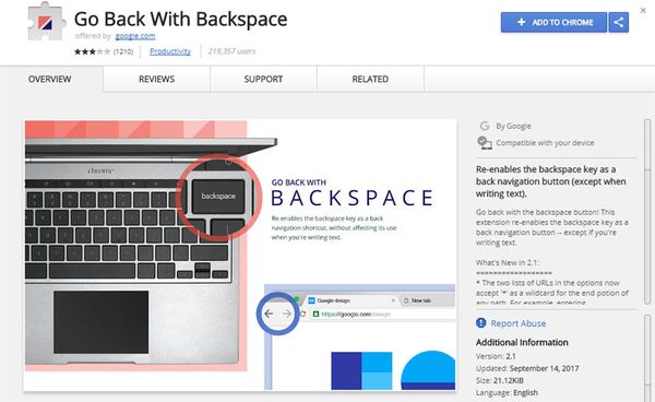 Go Back With Backspace Chrome extensies