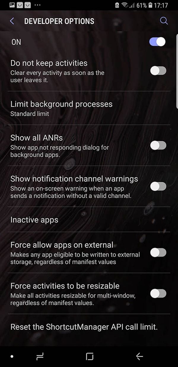 Android developer options