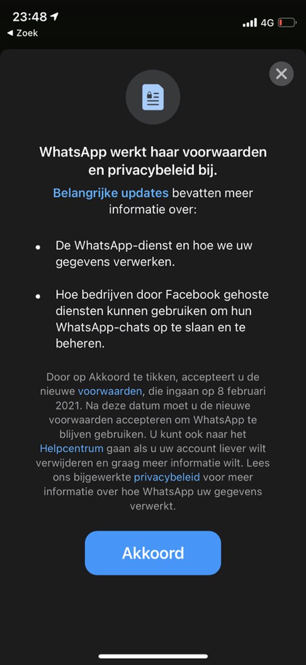 WhatsApp pop-up Nederland