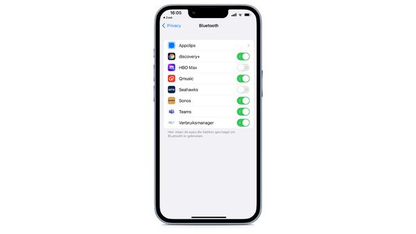 iPhone iOS 16 batterij Bluetooth instellingen